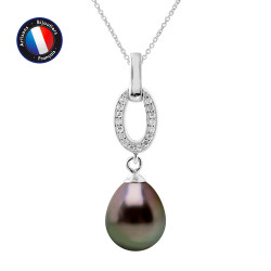 PERLINEA- Collier- Perle de Tahiti- Poire 8-9 mm- Bijou Femme 